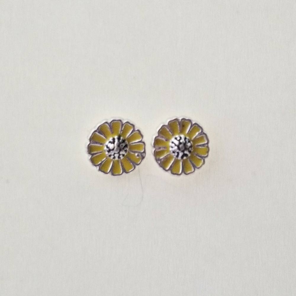 👑Sterling Silver Yellow Flower Enamel Earrings
